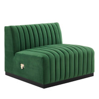 Modway EEI-5494-BLK-EME Conjure Channel Tufted Performance Velvet Armless Chair Black Emerald
