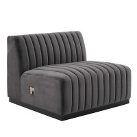 Modway EEI-5494-BLK-GRY Conjure Channel Tufted Performance Velvet Armless Chair Black Gray
