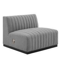 Modway EEI-5495-BLK-LGR Conjure Channel Tufted Upholstered Fabric Armless Chair Black Light Gray