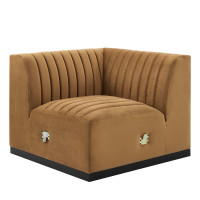 Modway EEI-5496-BLK-COG Conjure Channel Tufted Performance Velvet Left Corner Chair Black Cognac