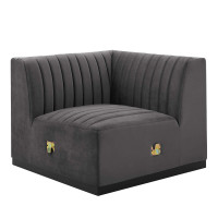 Modway EEI-5496-BLK-GRY Conjure Channel Tufted Performance Velvet Left Corner Chair Black Gray