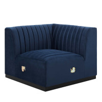 Modway EEI-5496-BLK-MID Conjure Channel Tufted Performance Velvet Left Corner Chair Black Midnight Blue