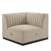 Modway EEI-5497-BLK-BEI Conjure Channel Tufted Upholstered Fabric Left Corner Chair Black Beige