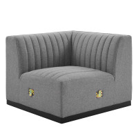 Modway EEI-5497-BLK-LGR Conjure Channel Tufted Upholstered Fabric Left Corner Chair Black Light Gray