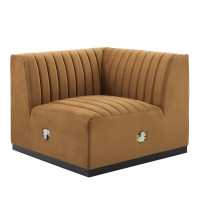Modway EEI-5498-BLK-COG Conjure Channel Tufted Performance Velvet Right Corner Chair Black Cognac