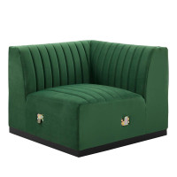 Modway EEI-5498-BLK-EME Conjure Channel Tufted Performance Velvet Right Corner Chair Black Emerald