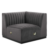 Modway EEI-5498-BLK-GRY Conjure Channel Tufted Performance Velvet Right Corner Chair Black Gray