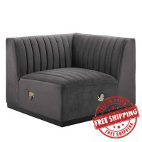 Modway EEI-5498-BLK-GRY Conjure Channel Tufted Performance Velvet Right Corner Chair Black Gray