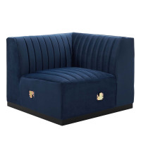 Modway EEI-5498-BLK-MID Conjure Channel Tufted Performance Velvet Right Corner Chair Black Midnight Blue