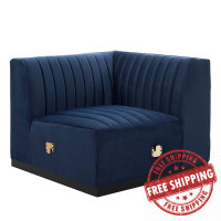 Modway EEI-5498-BLK-MID Conjure Channel Tufted Performance Velvet Right Corner Chair Black Midnight Blue