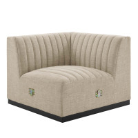 Modway EEI-5499-BLK-BEI Conjure Channel Tufted Upholstered Fabric Right Corner Chair Black Beige