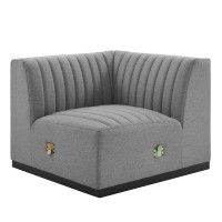 Modway EEI-5499-BLK-LGR Conjure Channel Tufted Upholstered Fabric Right Corner Chair Black Light Gray