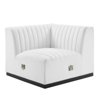 Modway EEI-5499-BLK-WHI Conjure Channel Tufted Upholstered Fabric Right Corner Chair Black White