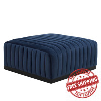 Modway EEI-5500-BLK-MID Conjure Channel Tufted Performance Velvet Ottoman Black Midnight Blue