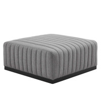 Modway EEI-5501-BLK-LGR Conjure Channel Tufted Upholstered Fabric Ottoman Black Light Gray