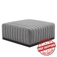 Modway EEI-5501-BLK-LGR Conjure Channel Tufted Upholstered Fabric Ottoman Black Light Gray
