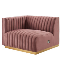 Modway EEI-5502-GLD-DUS Conjure Channel Tufted Performance Velvet Left-Arm Chair Gold Dusty Rose