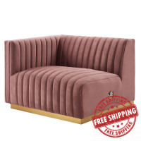 Modway EEI-5502-GLD-DUS Conjure Channel Tufted Performance Velvet Left-Arm Chair Gold Dusty Rose