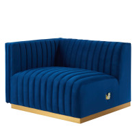 Modway EEI-5502-GLD-NAV Conjure Channel Tufted Performance Velvet Left-Arm Chair Gold Navy