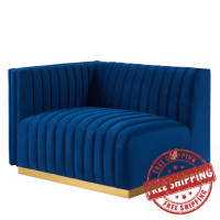 Modway EEI-5502-GLD-NAV Conjure Channel Tufted Performance Velvet Left-Arm Chair Gold Navy