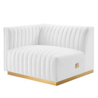 Modway EEI-5502-GLD-WHI Conjure Channel Tufted Performance Velvet Left-Arm Chair Gold