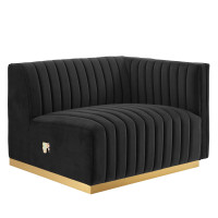 Modway EEI-5503-GLD-BLK Conjure Channel Tufted Performance Velvet Right-Arm Chair Gold Black