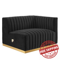 Modway EEI-5503-GLD-BLK Conjure Channel Tufted Performance Velvet Right-Arm Chair Gold Black