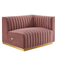Modway EEI-5503-GLD-DUS Conjure Channel Tufted Performance Velvet Right-Arm Chair Gold Dusty Rose