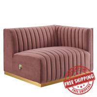 Modway EEI-5503-GLD-DUS Conjure Channel Tufted Performance Velvet Right-Arm Chair Gold Dusty Rose