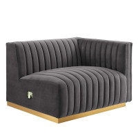 Modway EEI-5503-GLD-GRY Conjure Channel Tufted Performance Velvet Right-Arm Chair Gold Gray