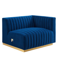 Modway EEI-5503-GLD-NAV Conjure Channel Tufted Performance Velvet Right-Arm Chair Gold Navy