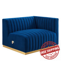 Modway EEI-5503-GLD-NAV Conjure Channel Tufted Performance Velvet Right-Arm Chair Gold Navy
