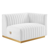 Modway EEI-5503-GLD-WHI Conjure Channel Tufted Performance Velvet Right-Arm Chair Gold White