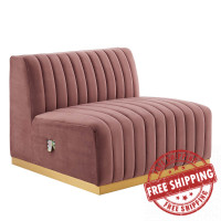 Modway EEI-5504-GLD-DUS Conjure Channel Tufted Performance Velvet Armless Chair Gold Dusty Rose
