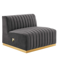 Modway EEI-5504-GLD-GRY Conjure Channel Tufted Performance Velvet Armless Chair Gold Gray