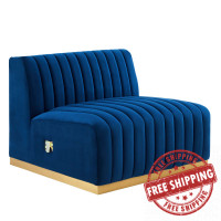 Modway EEI-5504-GLD-NAV Conjure Channel Tufted Performance Velvet Armless Chair Gold Navy