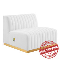 Modway EEI-5504-GLD-WHI Conjure Channel Tufted Performance Velvet Armless Chair Gold White
