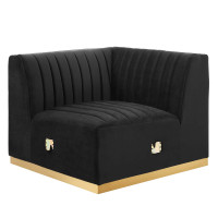 Modway EEI-5506-GLD-BLK Conjure Channel Tufted Performance Velvet Right Corner Chair Gold Black