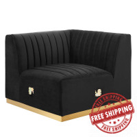 Modway EEI-5506-GLD-BLK Conjure Channel Tufted Performance Velvet Right Corner Chair Gold Black