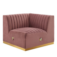 Modway EEI-5506-GLD-DUS Conjure Channel Tufted Performance Velvet Right Corner Chair Gold Dusty Rose