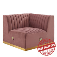 Modway EEI-5506-GLD-DUS Conjure Channel Tufted Performance Velvet Right Corner Chair Gold Dusty Rose