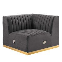 Modway EEI-5506-GLD-GRY Conjure Channel Tufted Performance Velvet Right Corner Chair Gold Gray