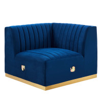 Modway EEI-5506-GLD-NAV Conjure Channel Tufted Performance Velvet Right Corner Chair Gold Navy