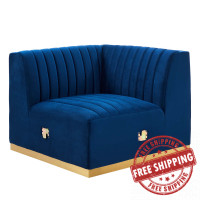 Modway EEI-5506-GLD-NAV Conjure Channel Tufted Performance Velvet Right Corner Chair Gold Navy