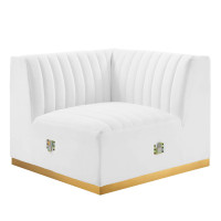 Modway EEI-5506-GLD-WHI Conjure Channel Tufted Performance Velvet Right Corner Chair Gold White