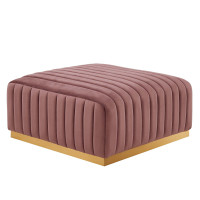 Modway EEI-5507-GLD-DUS Conjure Channel Tufted Performance Velvet Ottoman Gold Dusty Rose
