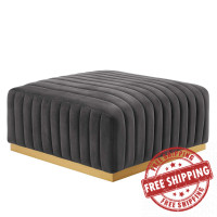 Modway EEI-5507-GLD-GRY Conjure Channel Tufted Performance Velvet Ottoman Gold Gray