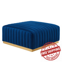 Modway EEI-5507-GLD-NAV Conjure Channel Tufted Performance Velvet Ottoman Gold Navy