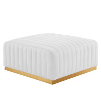 Modway EEI-5507-GLD-WHI Conjure Channel Tufted Performance Velvet Ottoman Gold White