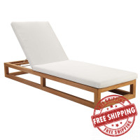 Modway EEI-5534-NAT-WHI Newbury Outdoor Patio Premium Grade A Teak Wood Lounge Chair Natural White